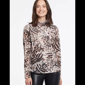 Tribal Sierra Lightweight Animal Print Mesh Turtleneck Long Sleeve Top S